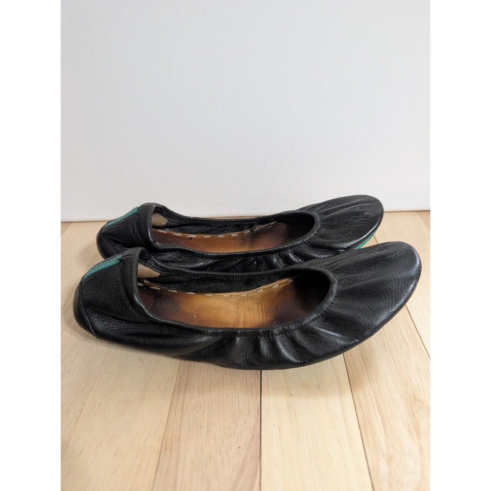 Tieks by Gavrieli Womens Size 8 Black Leather Ballet Flats Teal Sole Foldable